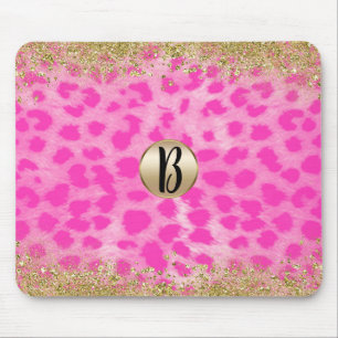 Mousepad Leopardo rosa Cheetah Animal Dourado Monograma