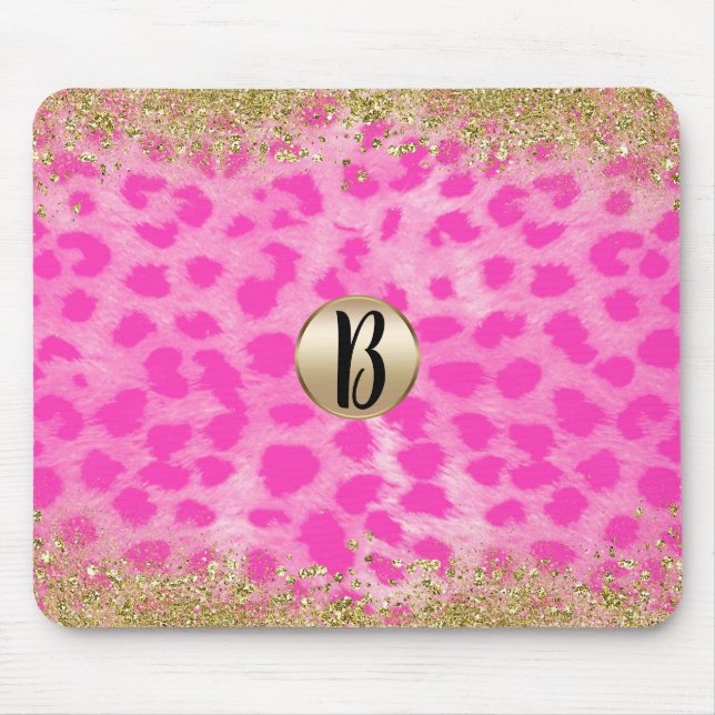 Mousepad Leopardo rosa Cheetah Animal Dourado Monograma (Frente)