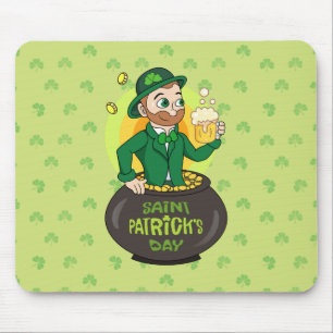 Mousepad Leprecaína de desenho animado em pote de ouro segu
