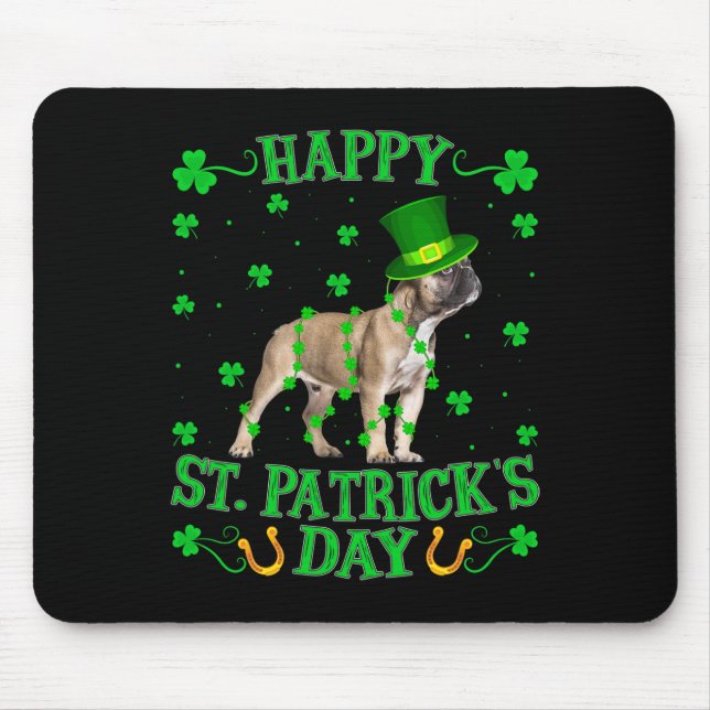 Mousepad Leprechaun Hat French Bulldog Rua. Dia de Patrick (Frente)