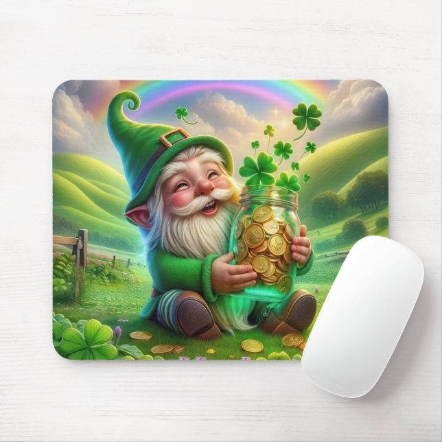 Mousepad Leprechaun Irlandês Com Moedas Douradas (Com mouse)