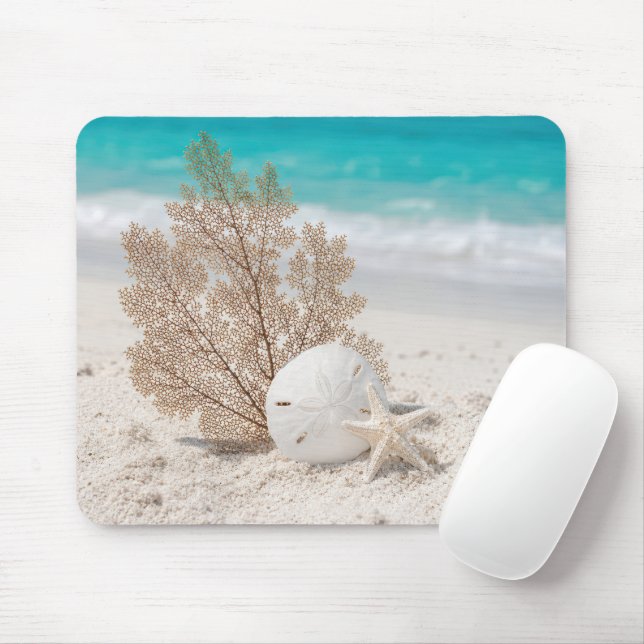 Mousepad Leque do Mar Com Dólar de Areia e Estrela-do-Mar (Com mouse)