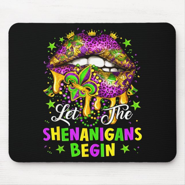 Mousepad Let The Shenanigans Begin Mardi Gras Lips Girl Wom (Frente)