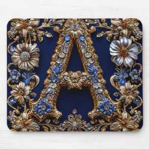 Mousepad Letra "A" Dourada Elegante Com Decoração Floral Or
