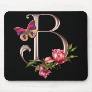 MOUSEPAD LETRA B DO MONOGRAMA COM ROSAS E BORBOLETA