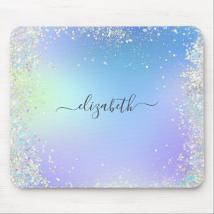 Mousepad Letra Cursiva Monograma Chuva de Cores Azul Roxo