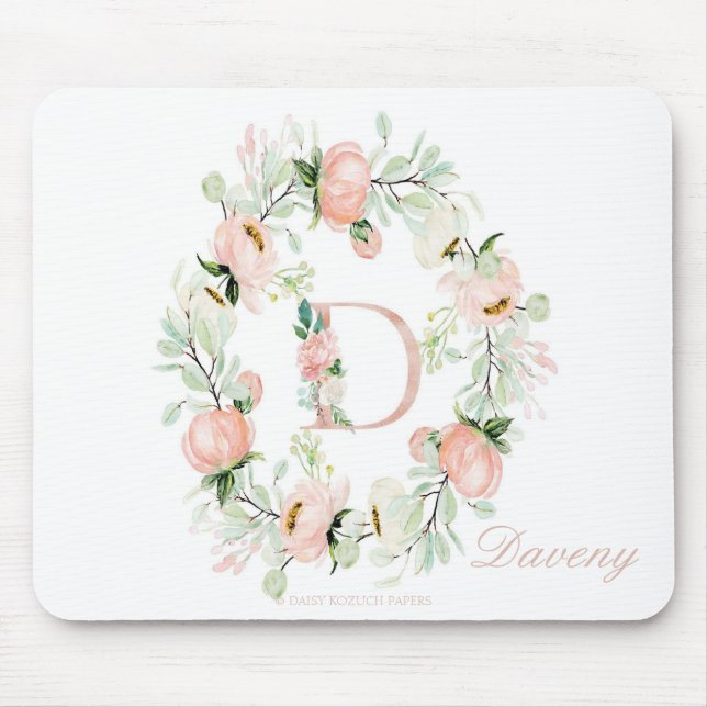 Mousepad Letra D Pad Floral Personalizado (Frente)