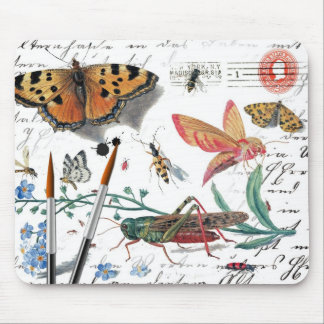 Mousepad Letra e carimbo postal do inseto do vintage