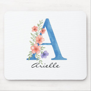 Mousepad Letra floral A personalizada com aquarela monogram