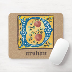 Mousepad Letra Floral Iluminada Medieval D Monograma