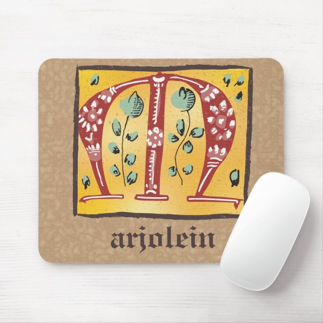 Mousepad Letra Floral Iluminada Medieval M Monograma (Com mouse)