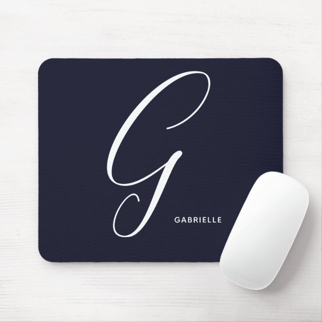 Mousepad Letra G Marinho Azul com Script Monogramas (Com mouse)