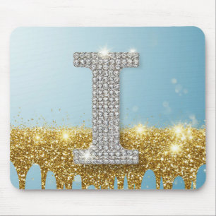Mousepad Letra I de Luxo em Diamante sobre Fundo de Brilho