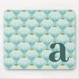 Mousepad Letra Inicial Monograma Azul Turquesa Floral Vinta