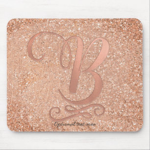 Mousepad Letra Inicial Personalizada B Glam Rosa Dourado