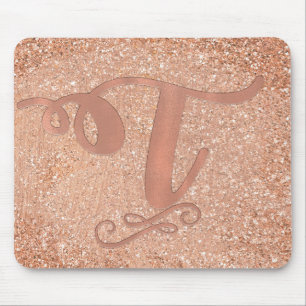 Mousepad Letra Inicial Personalizada T Glam Rosa Dourado