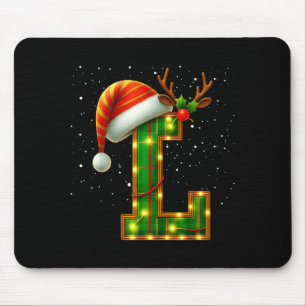 Mousepad Letra L Natal Xadrez Chapéu do Papai Noel Monogram