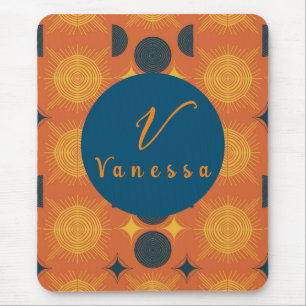 Mousepad Letra Monográfica Laranja Boho Celestial Sun Moon