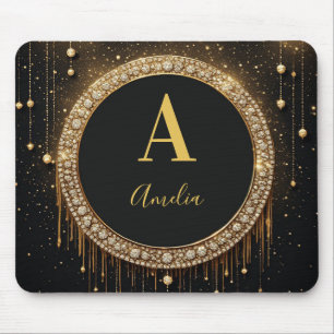 Mousepad Letra Monograma em Brilho Preto com Nome Personali