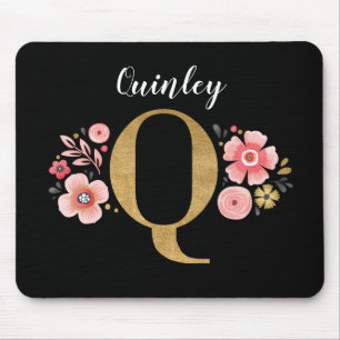 Mousepad Letra Negra Cor-de-Rosa Inicial Monograma Clássica