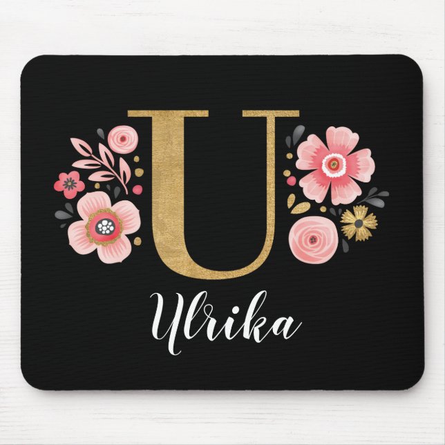 Mousepad Letra Negra Cor-de-Rosa Inicial Monograma Clássica (Frente)