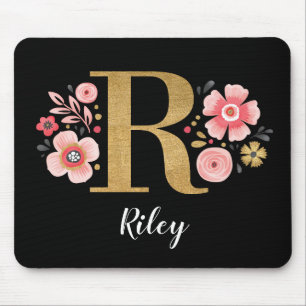 Mousepad Letra Negra Negra Negra Clássica Monograma Inicia