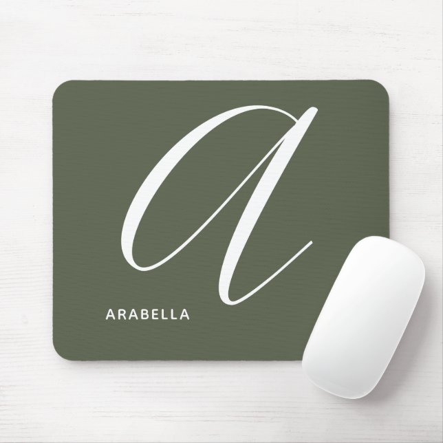 Mousepad Letra Script A Verde Chive Com Monograma (Com mouse)
