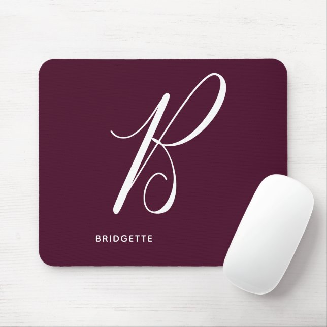 Mousepad Letra Script B Burgundy, Com Monogramas Artísticos (Com mouse)