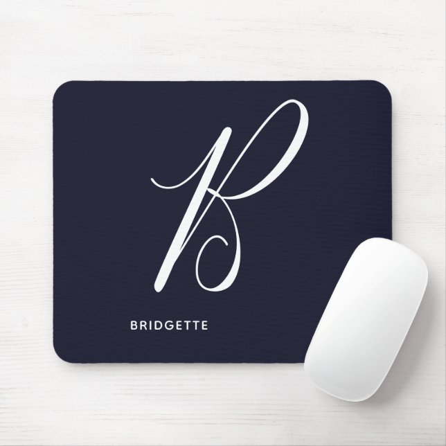 Mousepad Letra Script B Marinho Azul, Com Monograma Artísti (Com mouse)