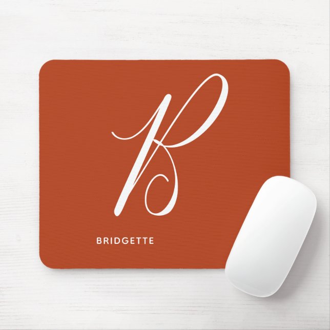 Mousepad Letra Script B Queimada, Monograma, Laranja (Com mouse)