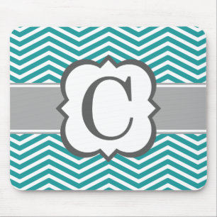 Mousepad Letra Teal Branco Monograma C Chevron