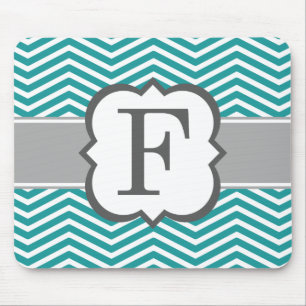 Mousepad Letra Teal Branco Monograma F Chevron