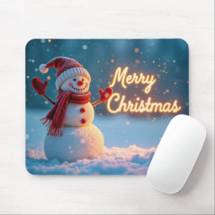 Mousepad Letreiro de Neon Feliz Natal Com Boneco de Neve