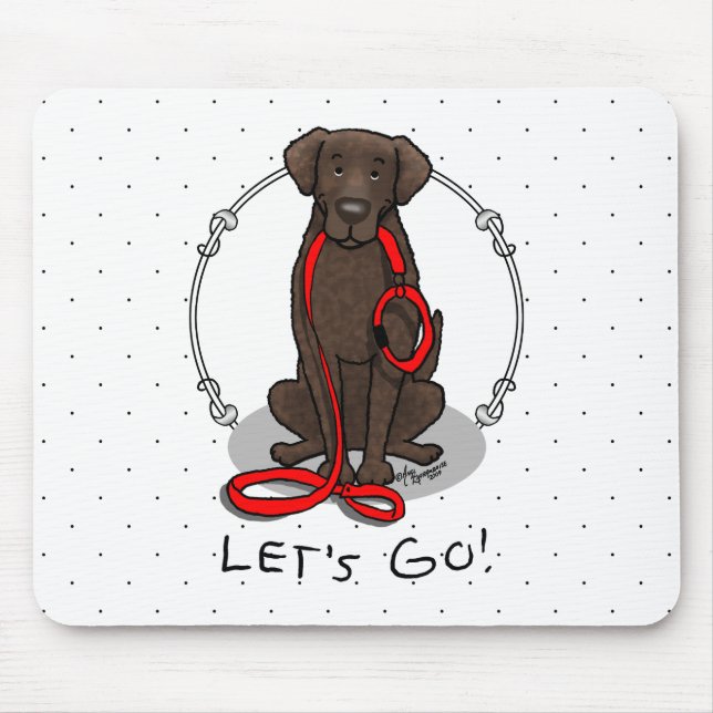 Mousepad Let's Go! Walk Curly-Coated Retriever Dog (liver) (Frente)