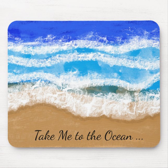 Mousepad Leva-me ao Oceano, Ondas Azuis na praia Sandy (Frente)