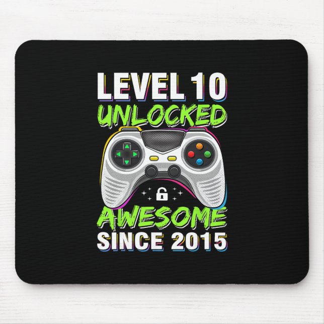 Mousepad Level 10 Unlocked Awesome Since 2015 10th Birthday (Frente)
