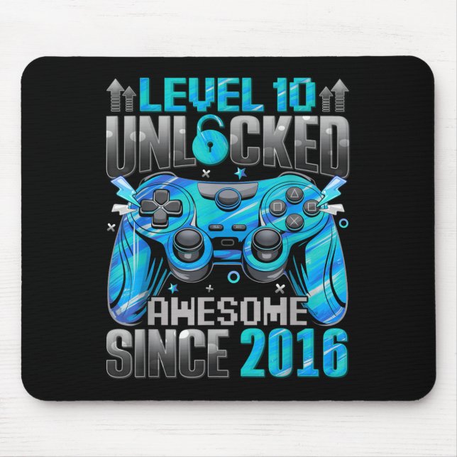 Mousepad Level 10 Unlocked Awesome Since 2016 10th Birthday (Frente)