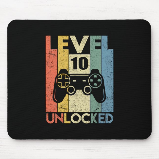 Mousepad Level 10 Unlocked Funny Video Gamer 10th Birthday  (Frente)