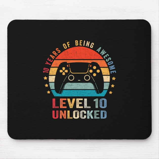 Mousepad Level 10 Unlocked Shirt Funny Video Gamer 10th Bir (Frente)