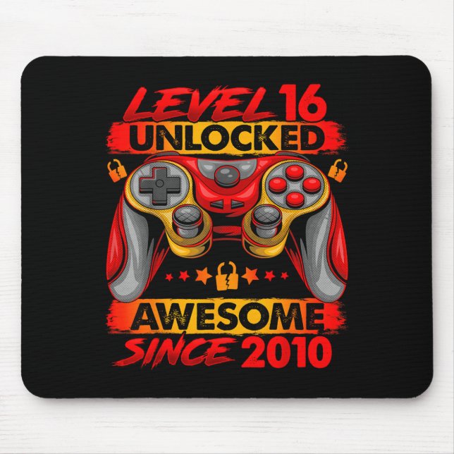 Mousepad Level 16 Unlocked 16 Year Old Boys 16th Birthday B (Frente)