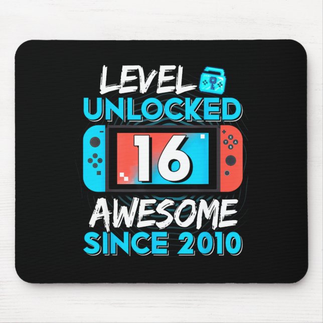 Mousepad Level 16 Unlocked Awesome Since 2010 16th Birthday (Frente)