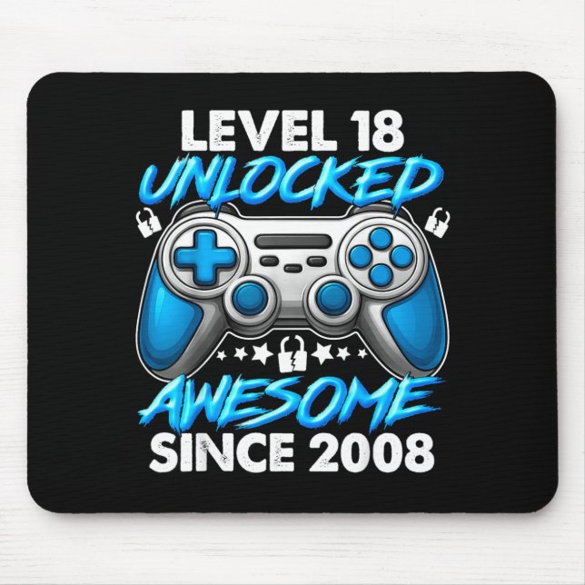 Mousepad Level 18 Unlocked 18 Year Old Boys 18th Birthday B (Frente)