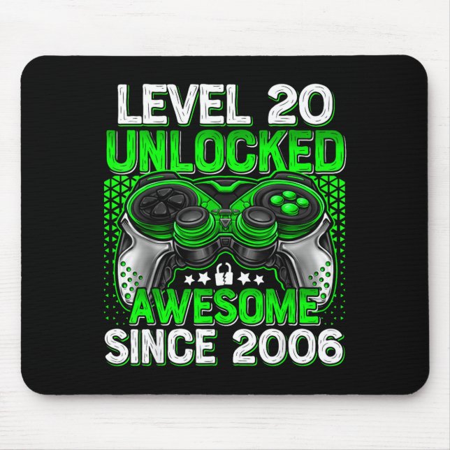 Mousepad Level 20 Unlocked 20 Year Old Boys 20th Birthday B (Frente)
