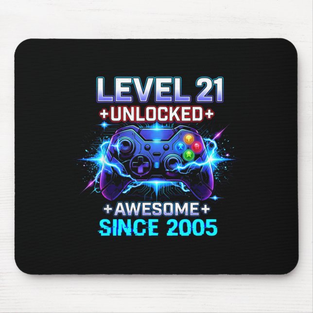 Mousepad Level 21 Unlocked Awesome Since 2005 21st Birthday (Frente)