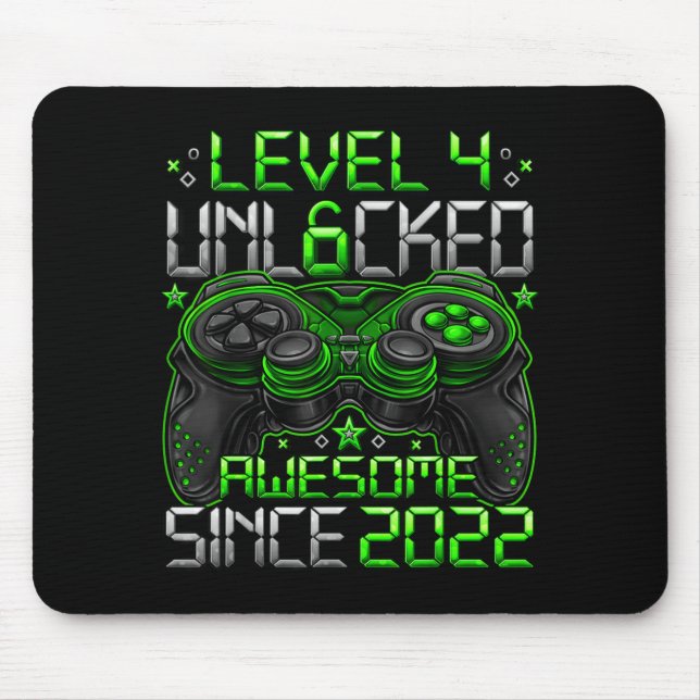 Mousepad Level 4 Unlocked 4 Year Old Boys 4th Birthday Boy  (Frente)