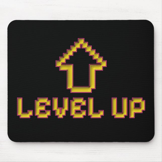 Mousepad Level Up Pixel Gamer Retro Preto (Frente)