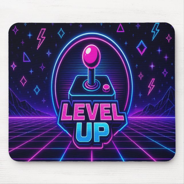 Mousepad Level Up Retro Synthwave Joystick Tapete de Mouse (Frente)