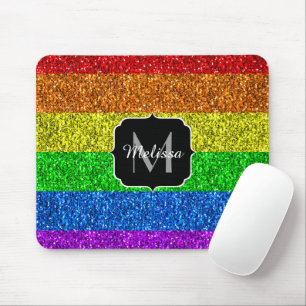 Mousepad LGBT indicador vibrante do arco-íris brilho Monogr