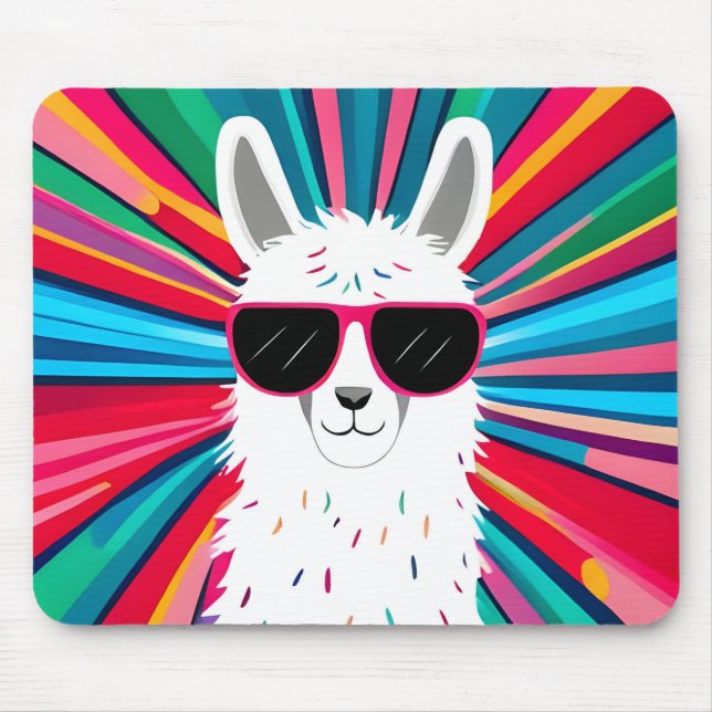 Mousepad Lhama Fofa Usando Óculos de Sol Legal (Frente)