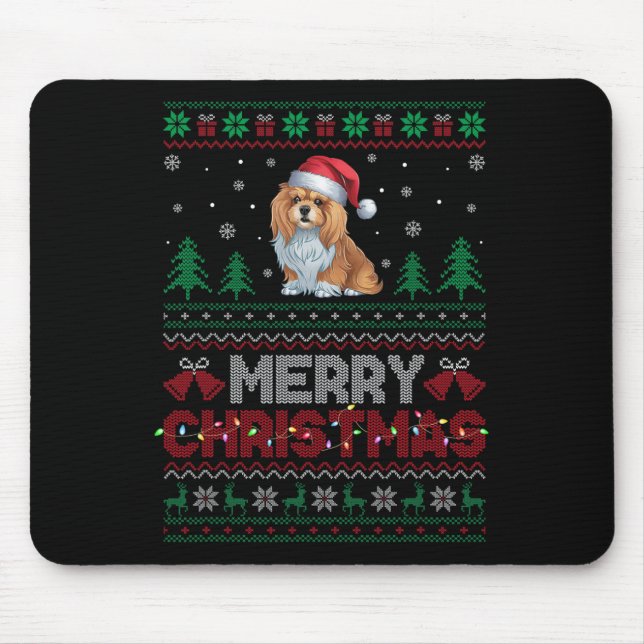 Mousepad Lhasa Apso Cachorro Amava Santa Hat Árvore de Nata (Frente)